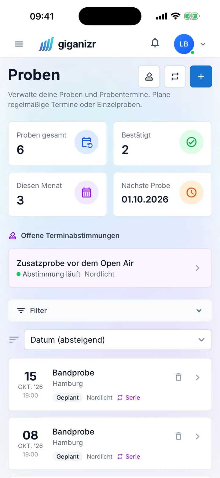 Probenübersicht auf dem iPhone mit laufender Terminabstimmung