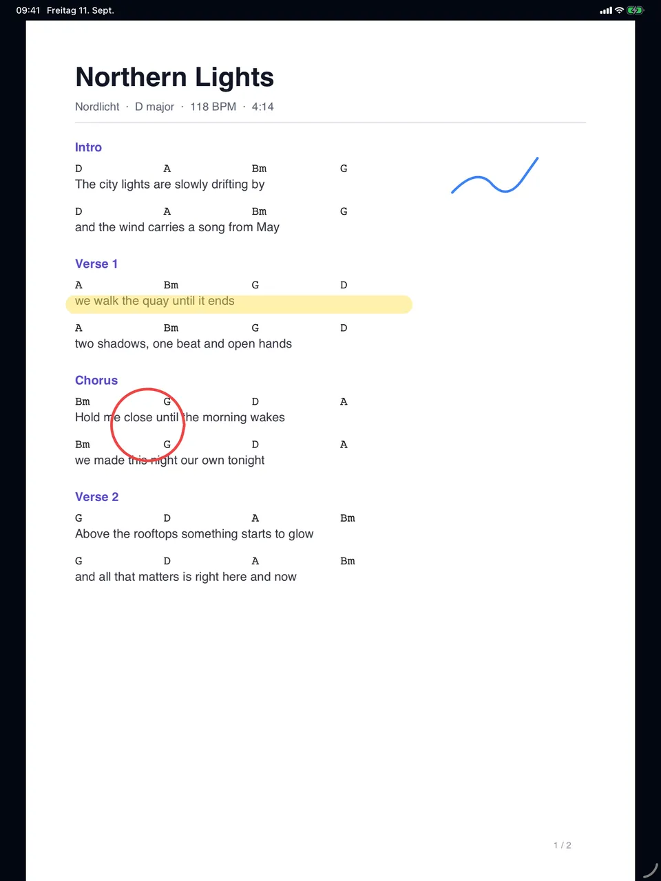 giganizr Stage on the iPad: sheet music with handwritten markings