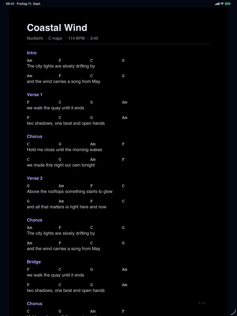 giganizr Stage in night mode: light notes on a dark background