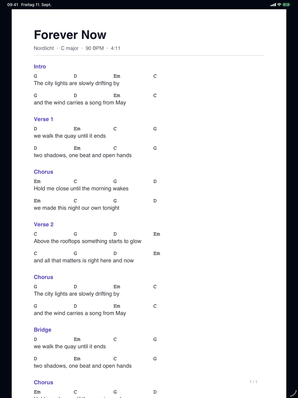 giganizr Stage on the iPad with a song from the wedding setlist